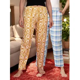 Kryptic Mustard & Blue Cotton Relaxed Fit Printed Lounge Pants - Pack of 2-picture-10