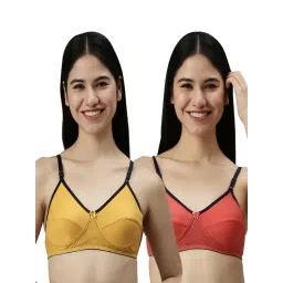 Kryptic Mustard & Coral Cotton Medium Coverage Bralette Bra (Pack Of 2)-picture-18