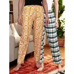Kryptic Mustard & Green Cotton Relaxed Fit Printed Lounge Pants - Pack of 2-picture-35