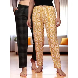 Kryptic Mustard & Green Cotton Relaxed Fit Printed Lounge Pants - Pack of 2-picture-26