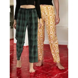 Kryptic Mustard & Green Cotton Relaxed Fit Printed Lounge Pants - Pack of 2-picture-26