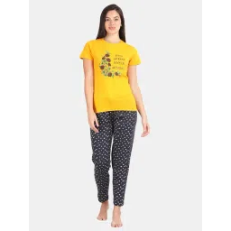 Kryptic Mustard & Navy Cotton Graphic Print T-Shirt With Pyjamas-picture-42