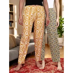 Kryptic Mustard & Yellow Cotton Relaxed Fit Printed Lounge Pants - Pack of 2-picture-32