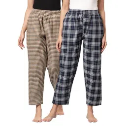 Kryptic Navy & Brown Cotton Checks Lounge Pants (Pack Of 2)-picture-44