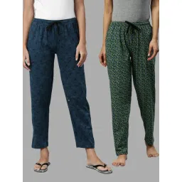 Kryptic Navy & Green Printed Pure Cotton Elasticated Waist Band Regular Fit Pyjamas - Pack of 2-picture-34