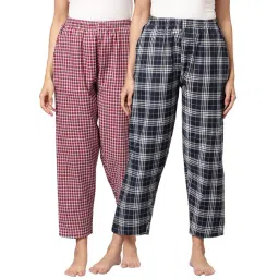 Kryptic Navy & Maroon Cotton Checks Lounge Pants (Pack Of 2)-picture-30