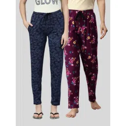 Kryptic Navy & Maroon Cotton Printed Pyjamas - Pack Of 2-picture-31