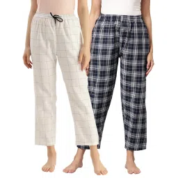 Kryptic Navy & White Cotton Checks Lounge Pants (Pack Of 2) image 1