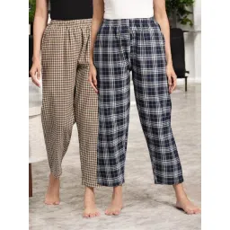 Kryptic Navy Blue & Brown Cotton Relaxed Fit Printed Lounge Pants - Pack of 2-picture-48