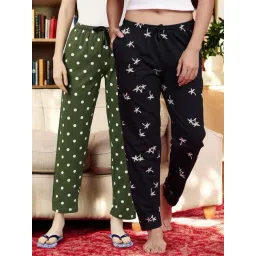 Kryptic Navy Blue & Green Cotton Relaxed Fit Printed Lounge Pants - Pack of 2-picture-20