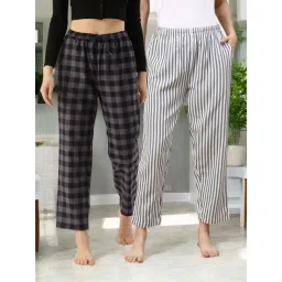 Kryptic Navy Blue & Grey Melange Cotton Relaxed Fit Printed Lounge Pants - Pack of 2-picture-41