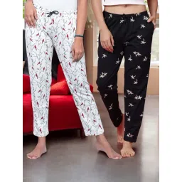 Kryptic Navy Blue & Off White Cotton Relaxed Fit Printed Lounge Pants - Pack of 2-picture-24