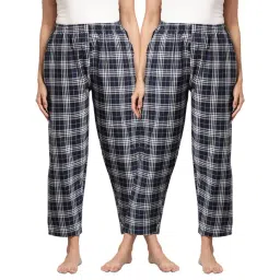 Kryptic Navy Cotton Checks Lounge Pants (Pack Of 2)-picture-12