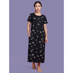 Kryptic Navy Cotton Relaxed Fit Printed Nightdress-picture-37