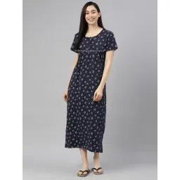 Kryptic Navy Printed Pure Cotton Maxi Night Dress-picture-21