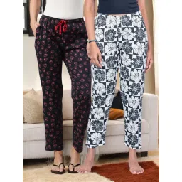 Kryptic Off White & Dark Navy Cotton Relaxed Fit Printed Lounge Pants - Pack of 2-picture-29