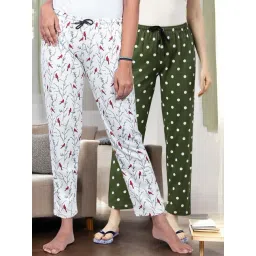 Kryptic Off White & Green Cotton Relaxed Fit Printed Lounge Pants - Pack of 2-picture-36
