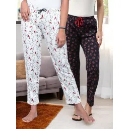 Kryptic Off White & Navy Cotton Relaxed Fit Printed Lounge Pants - Pack of 2-picture-34