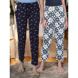 Kryptic Off White & Navy Cotton Relaxed Fit Printed Lounge Pants - Pack of 2-picture-24