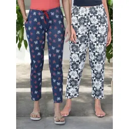 Kryptic Off White & Navy Cotton Relaxed Fit Printed Lounge Pants - Pack of 2-picture-25