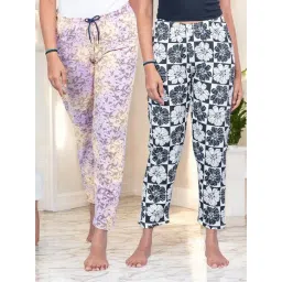 Kryptic Off White & Purple Cotton Relaxed Fit Printed Lounge Pants - Pack of 2-picture-29