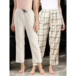 Kryptic Off White & White Cotton Relaxed Fit Printed Lounge Pants - Pack of 2-picture-32