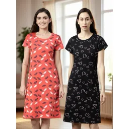 Kryptic Orange & Black Cotton Printed Night Dress (Pack Of 2)-picture-41