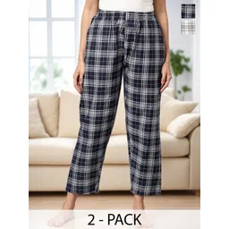 Kryptic Pack Of 2 Checked Pure Cotton Mid-Rise Lounge Pants-picture-27