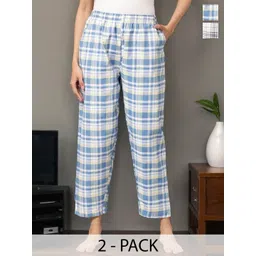 Kryptic Pack Of 2 Checked Pure Cotton Mid-Rise Lounge Pants-picture-37