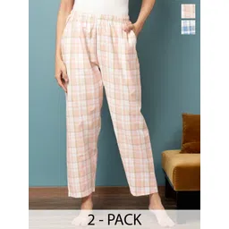 Kryptic Pack Of 2 Checked Pure Cotton Mid-Rise Lounge Pants-picture-36