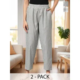 Kryptic Pack Of 2 Checked Pure Cotton Mid-Rise Lounge Pants-picture-18