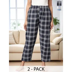 Kryptic Pack Of 2 Checked Pure Cotton Mid-Rise Lounge Pants-picture-29