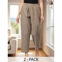 Kryptic Pack Of 2 Checked Pure Cotton Mid-Rise Lounge Pants-picture-16