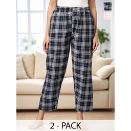 Kryptic Pack Of 2 Checked Pure Cotton Mid-Rise Lounge Pants-picture-19