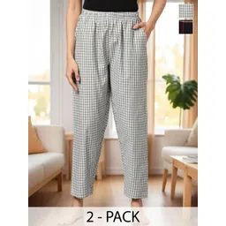 Kryptic Pack Of 2 Checked Pure Cotton Mid-Rise Lounge Pants-picture-31