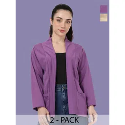 Kryptic Pack Of 2 Open Front Regular Fit Cotton Shrugs With Pocket For Layering-picture-23