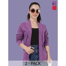 Kryptic Pack Of 2 Open Front Regular Fit Cotton Shrugs With Pocket For Layering-picture-12