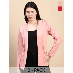 Kryptic Pack Of 2 Open Front Regular Fit Cotton Shrugs With Pocket For Layering-picture-18