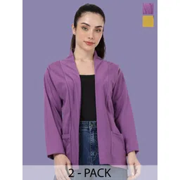 Kryptic Pack Of 2 Open Front Regular Fit Cotton Shrugs With Pocket For Layering-picture-24