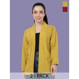 Kryptic Pack Of 2 Open Front Regular Fit Cotton Shrugs With Pocket For Layering-picture-54