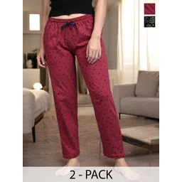 Kryptic Pack Of 2 Printed Pure Cotton Relaxed-Fit Mid-Rise Lounge Pants-picture-40