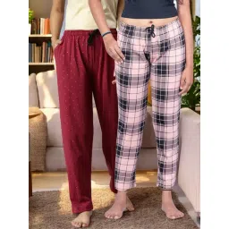 Kryptic Peach & Maroon Cotton Relaxed Fit Printed Lounge Pant - Pack of 2-picture-46