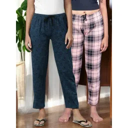 Kryptic Peach & Teal Cotton Relaxed Fit Printed Lounge Pants - Pack of 2-picture-40