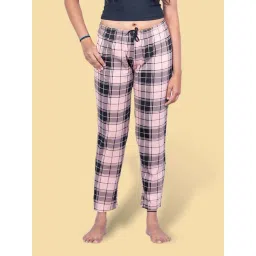 Kryptic Peach Cotton Regular Fit Checks Lounge Pants-picture-25