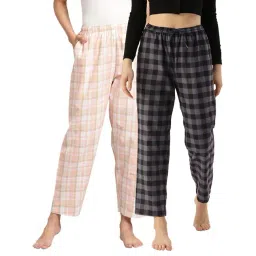 Kryptic Pink & Black Cotton Checks Lounge Pants (Pack Of 2)-picture-37