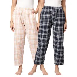 Kryptic Pink & Navy Cotton Checks Lounge Pants (Pack Of 2)-picture-46