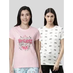 Kryptic Pink & Off White Printed Cotton T-Shirt - Pack of 2-picture-16