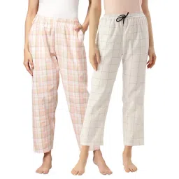 Kryptic Pink & White Cotton Checks Lounge Pants (Pack Of 2)-picture-41