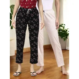 Kryptic Pure White & Black Cotton Relaxed Fit Printed Lounge Pant - Pack of 2-picture-11