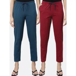 Kryptic Teal & Maroon Cotton Mid Rise Pants - Pack of 2-picture-11